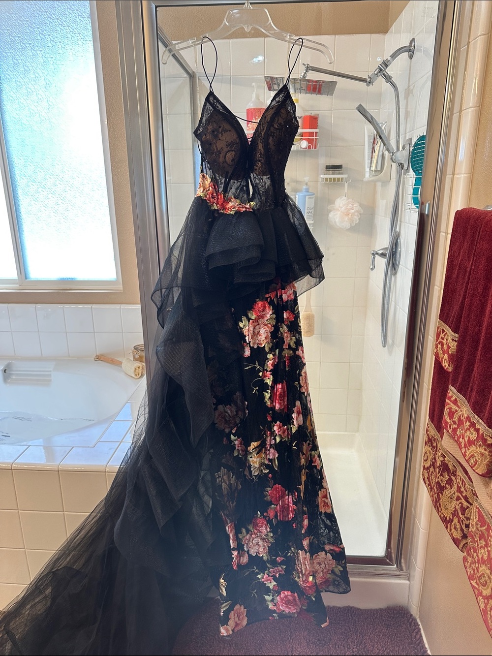 Tarik Ediz Black Floral Lace Strapless Evening Gown - Picture 4 of 8
